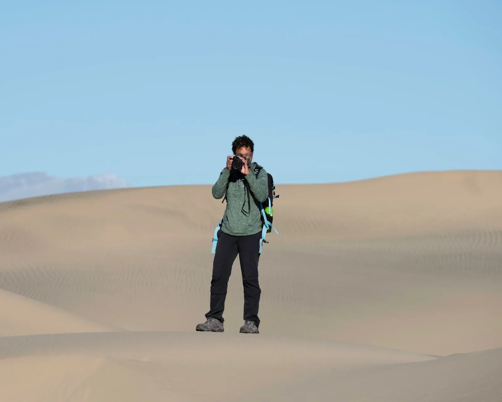 On location, photographing in the dunes